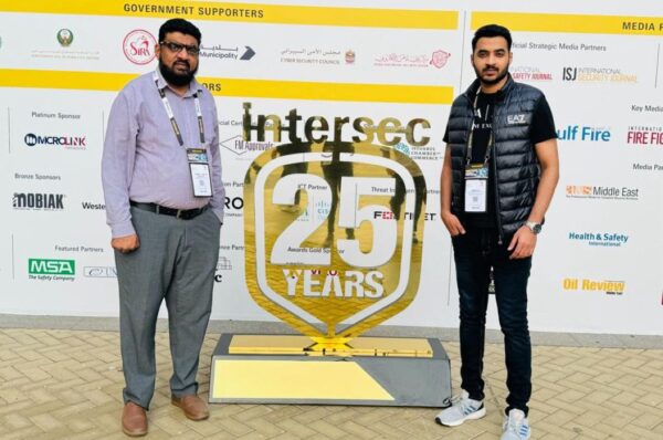 Mr Khurram and Mr Abeer are standing at Intersec event held in Dubai, UAE.