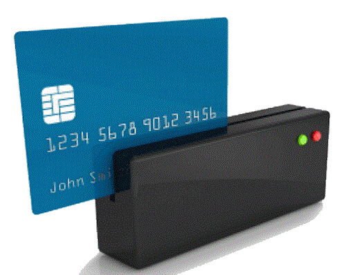 The magnetic stripe card with card reader.