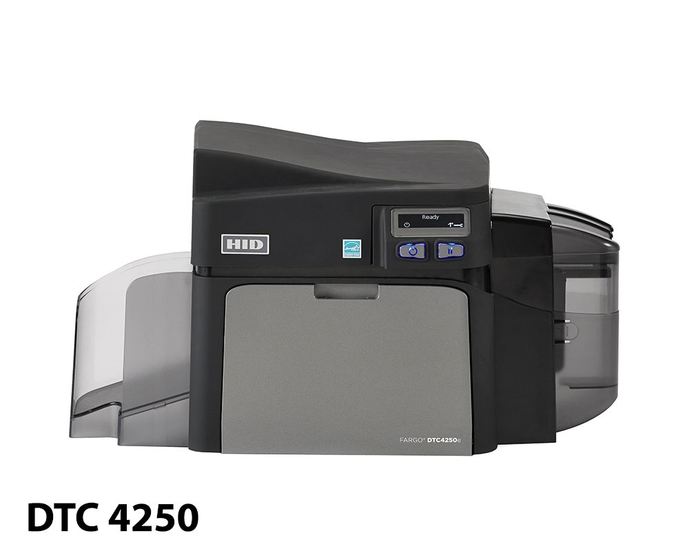 A DTC4250e printer and ribbon.