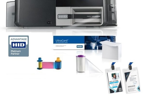 A products image of HID FARGO printers, ribbons, cards