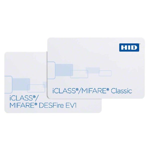 An image of HID 232 242 243 iclass mifare classic or mifare desfire ev1 card.