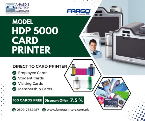 An image of HDP5000 printer for printing of PVC cards